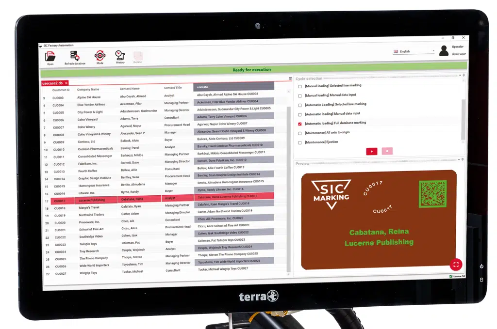 Vista della schermata del software per la gestione della marcatura laser delle targhette
